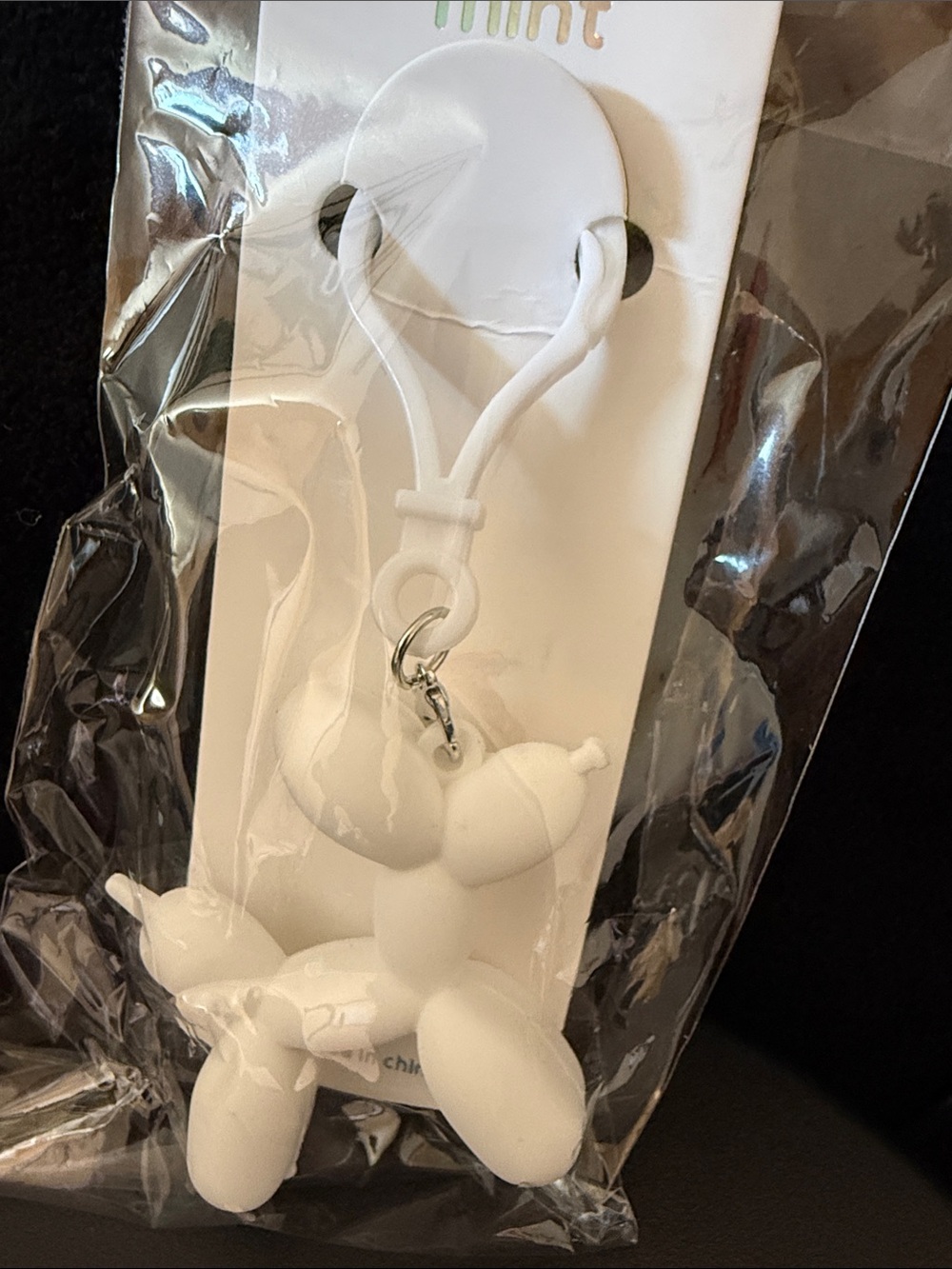 Mint White Balloon Dog Keychain Charm with Clip